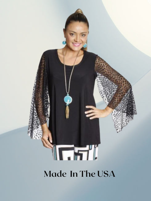 Long slit sleeve exaggerated Sexy Bodycon Tunic Top - T436